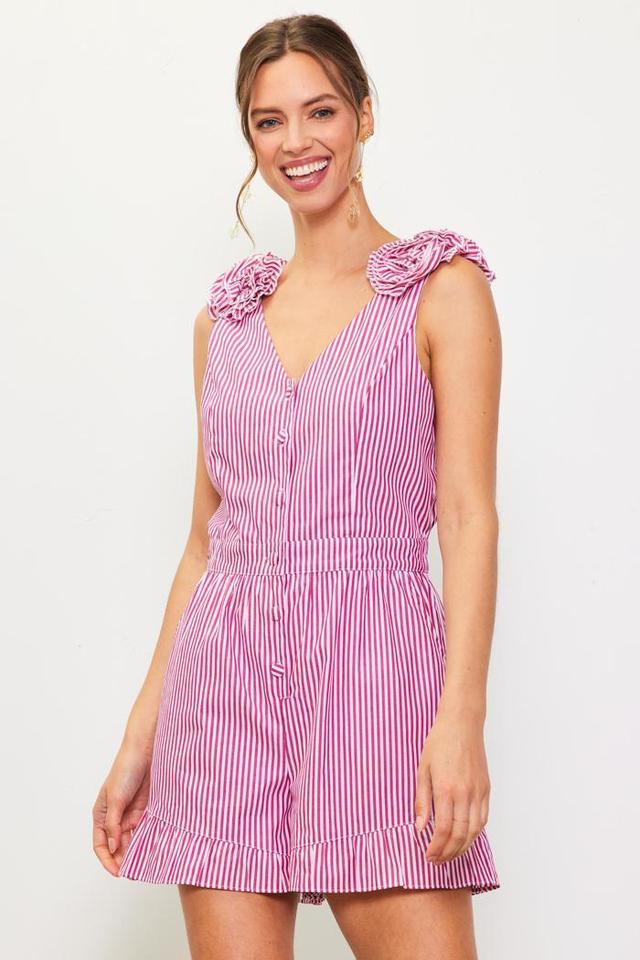 Striped Romper with Rosettes Product Image