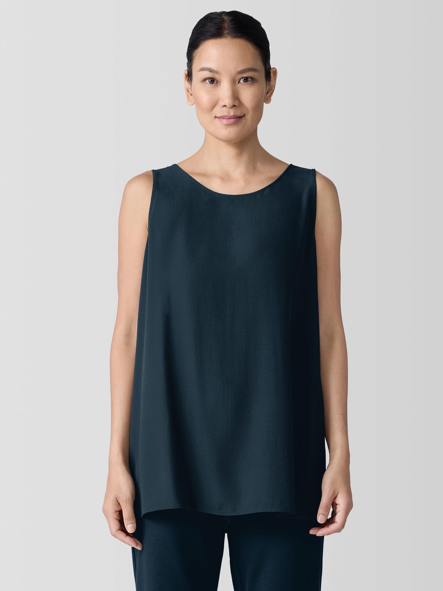 EILEEN FISHER Silk Georgette Crepe Ballet Neck Long Tankfemale Product Image