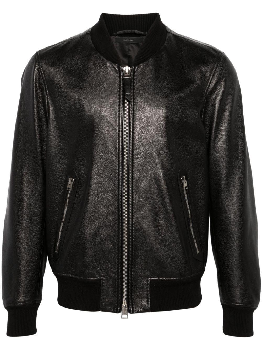 Grained-leather Bomber Jacket In Black Product Image