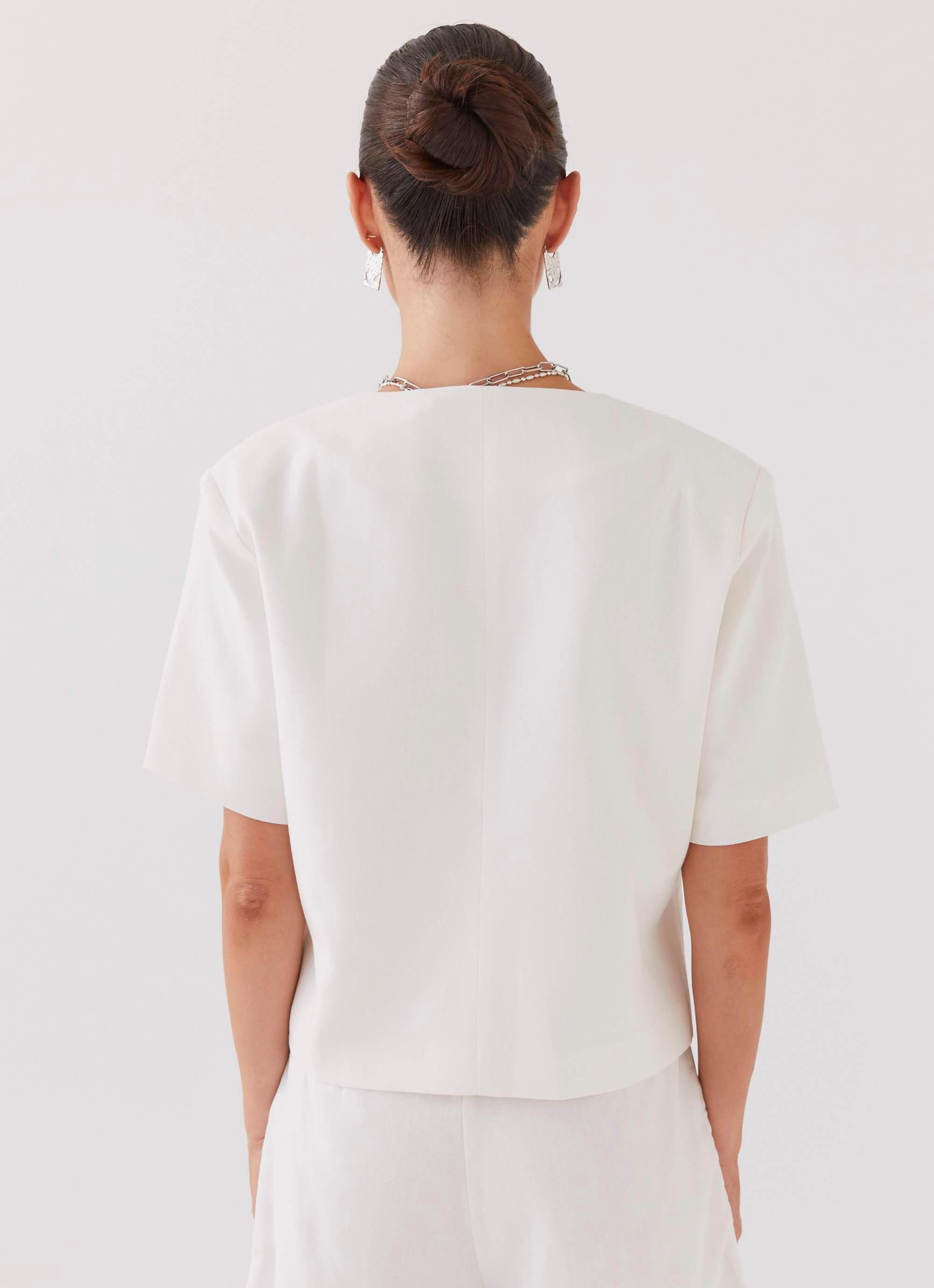 Hacienda Linen Short Sleeve Blazer - White Product Image