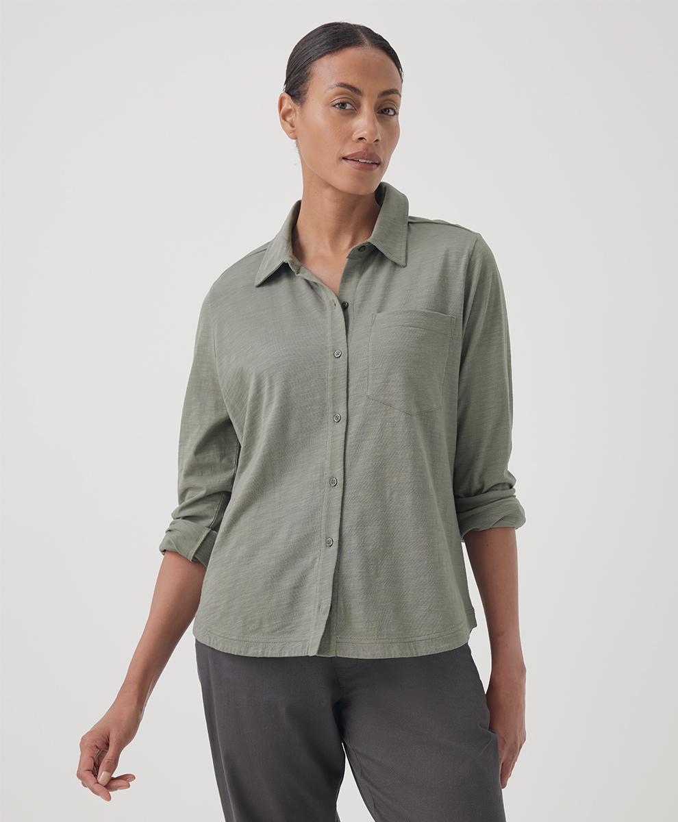 Womens Relaxed Slub Long Sleeve Button Up 3XL Product Image