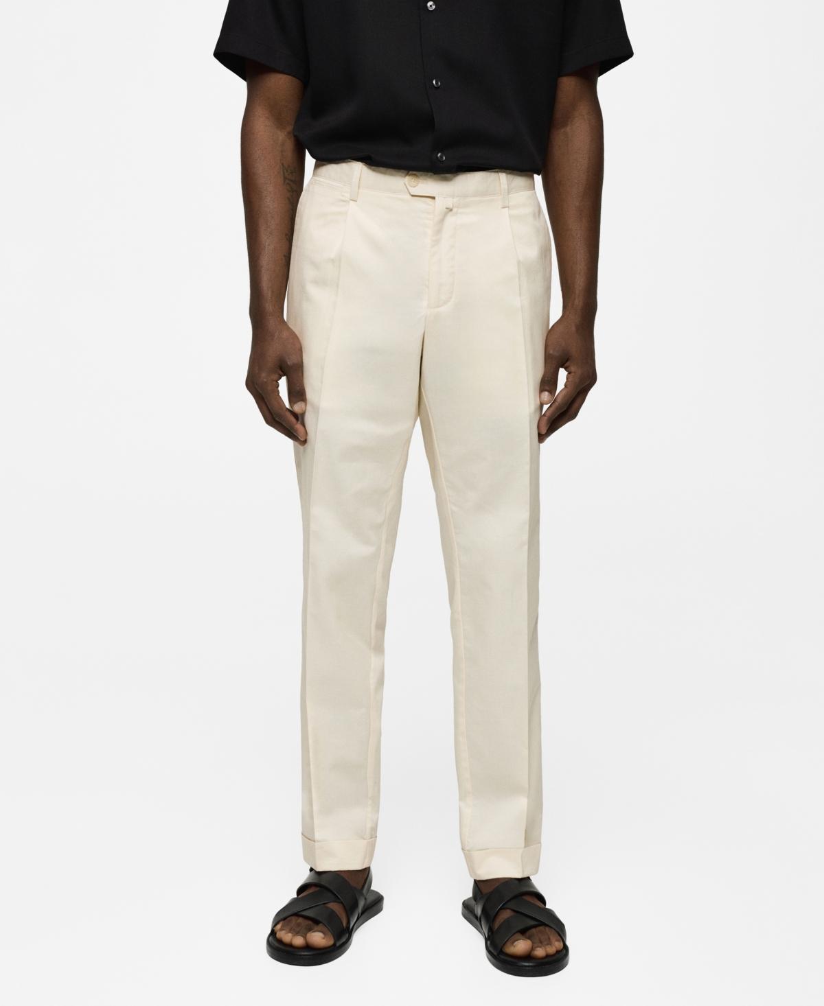 Mango Mens Pleated Cotton Linen Trousers Product Image