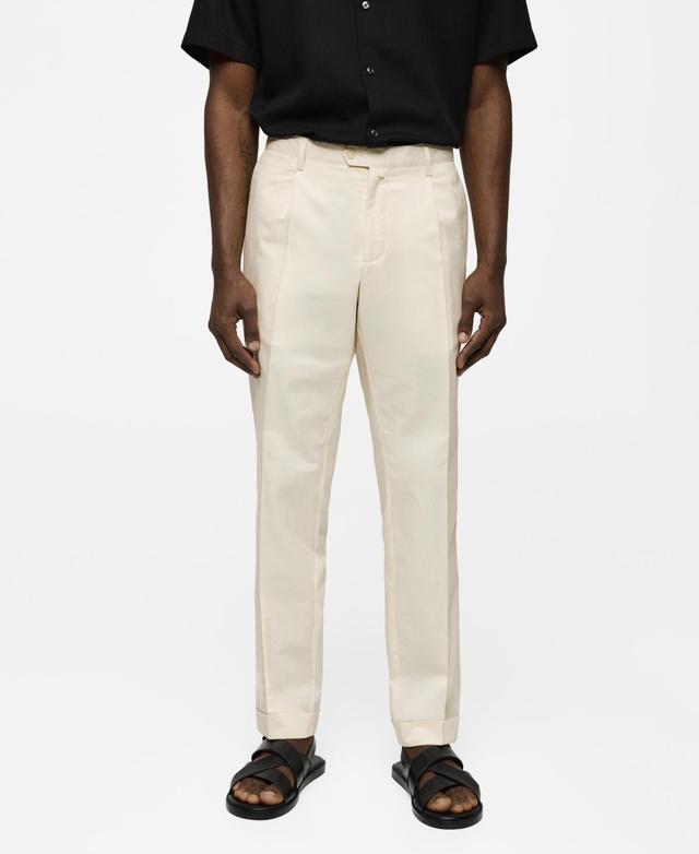 Mango Mens Pleated Cotton Linen Trousers Product Image