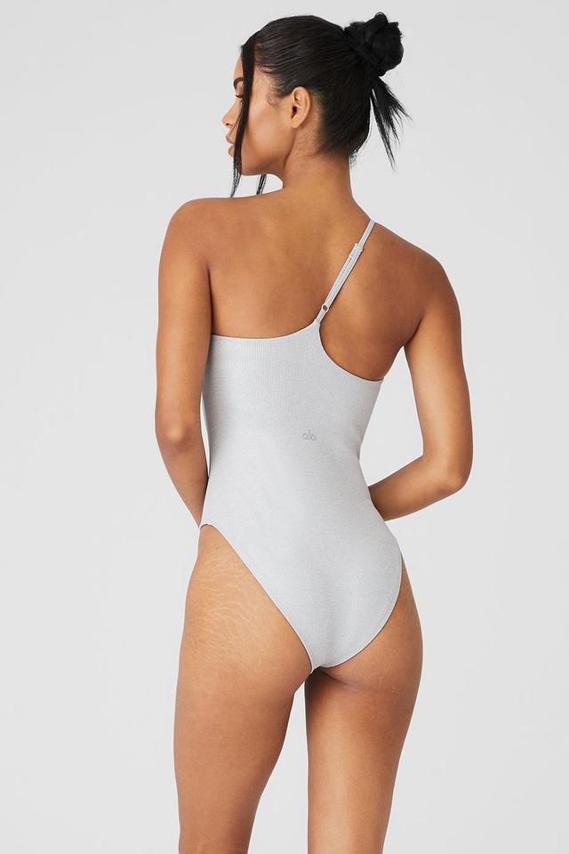 Alosoft Ribbed Shimmer Plie Bodysuit - Light Grey Iridescent Product Image