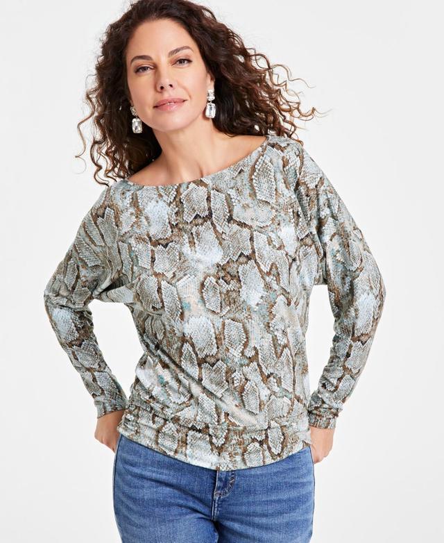 I.n.c. International Concepts Womens Printed Draped-Shoulder Top, Created for Macys Product Image