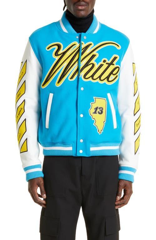 Off-White Leather & Virgin Wool Blend Varsity Jacket Product Image