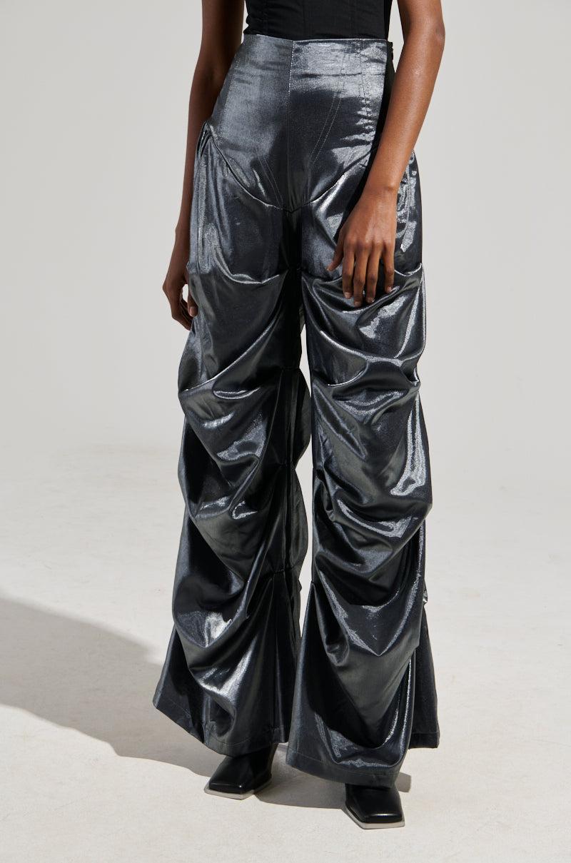 BELLA SATIN HIGH RISE TROUSER IN GREY Product Image