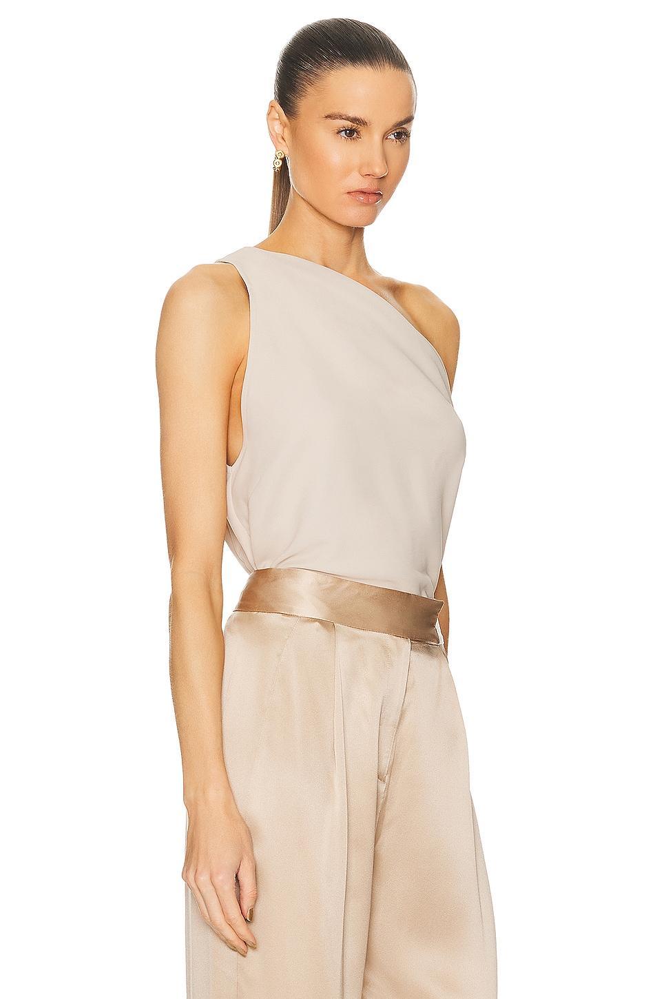 The Sei Asymmetric Cowl Top in Beige Product Image