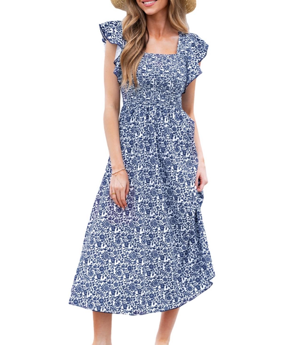 Women's Floral Flutter Sleeve Midi Beach Dress Product Image