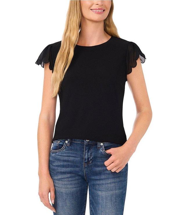 CeCe Crew Neck Cap Ruffle Sleeve Blouse Product Image