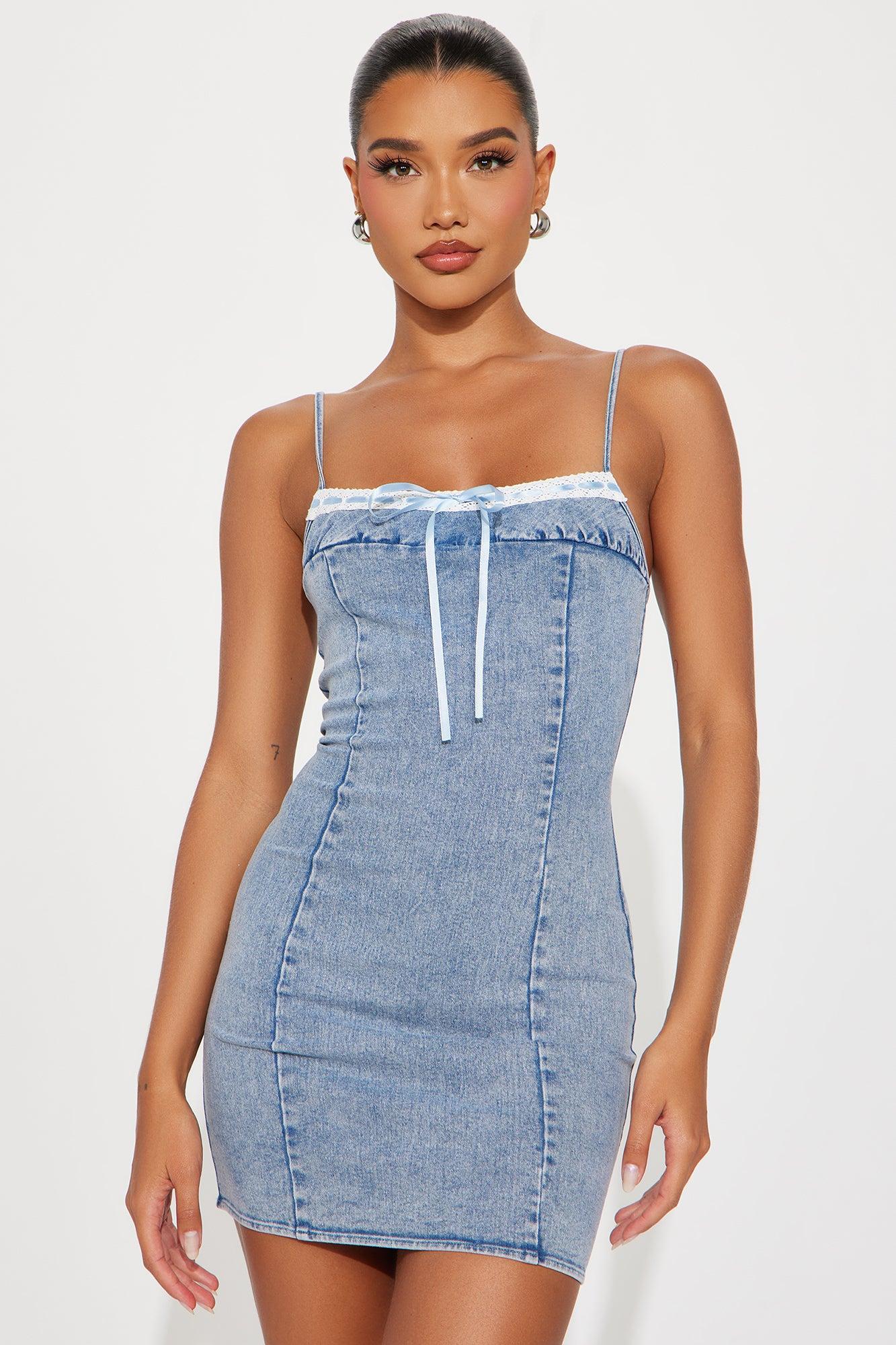 Pixie Denim Micro Mini Dress - Light Wash Product Image