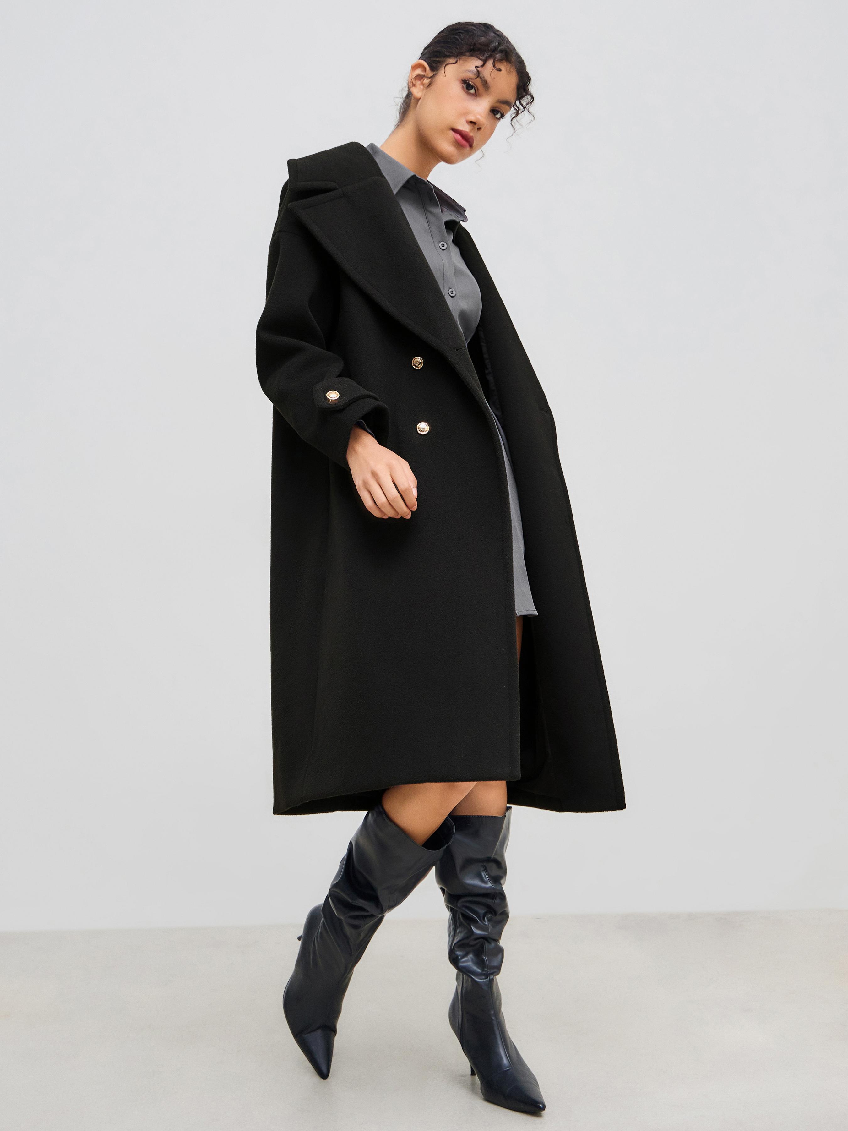 Woven Collar Solid Button Pocket Long Coat Product Image