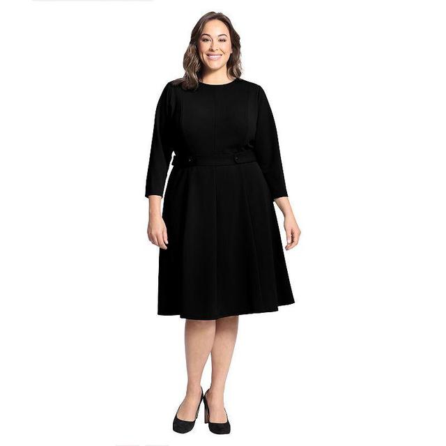 Plus Size London Times 3/4 Length Sleeve Fit & Flare Midi Dress, Womens Product Image