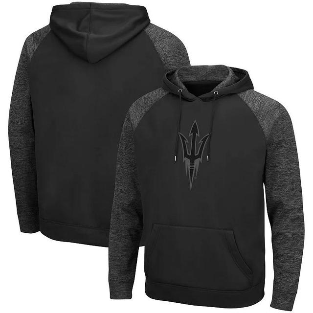 Mens Colosseum Black Arizona State Sun Devils Blackout 3.0 Tonal Raglan Pullover Hoodie Product Image