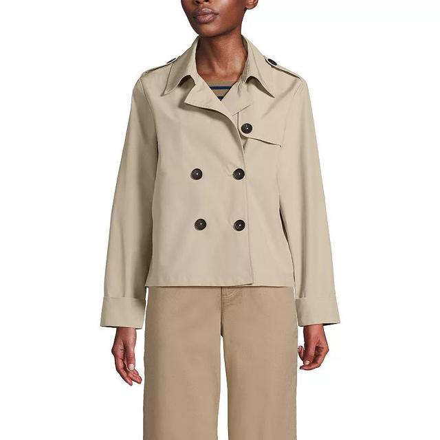 Womens Lands End Cropped Trench Jacket Grey Product Image