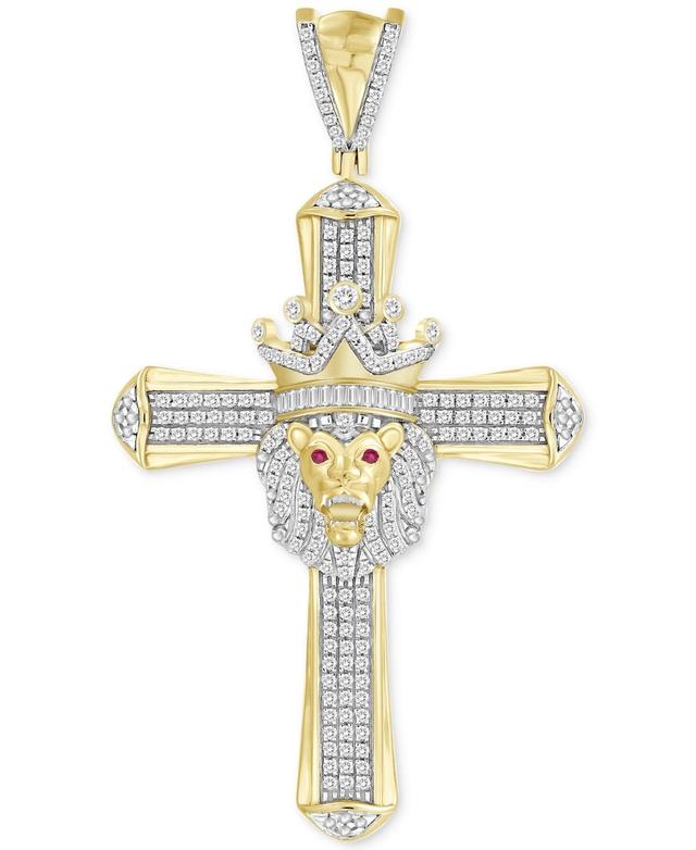 Mens Diamond (3/8 ct. t.w.) & Ruby (1/10 ct. t.w.) Lion Cross Pendant in 10k Gold Product Image