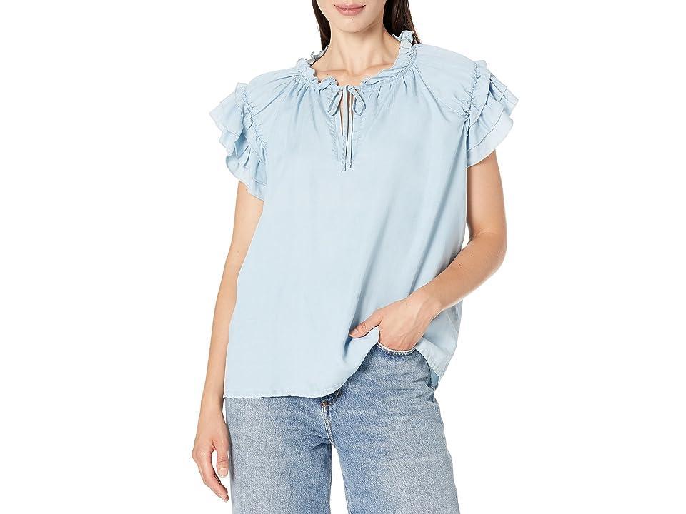 Karen Kane Flutter Sleeve Ruffle Top (Chambray) Women's Clothing Product Image