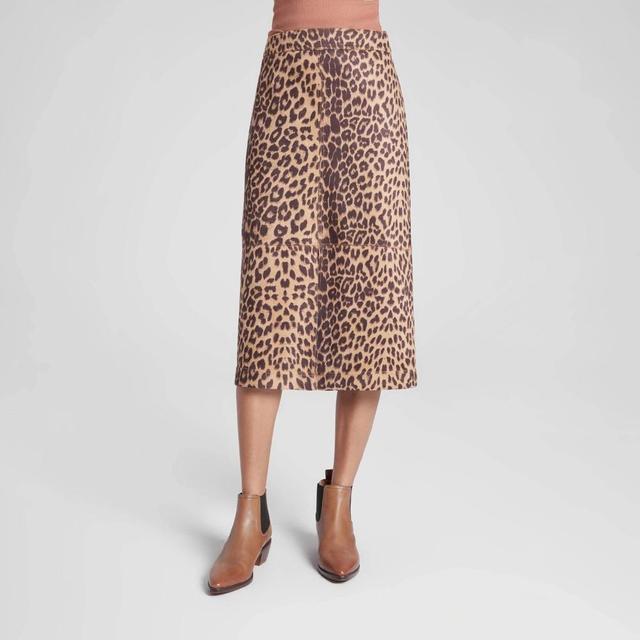 Womens Faux Suede Midi A-Line Skirt - A New Day Brown Leopard Print XXL Product Image