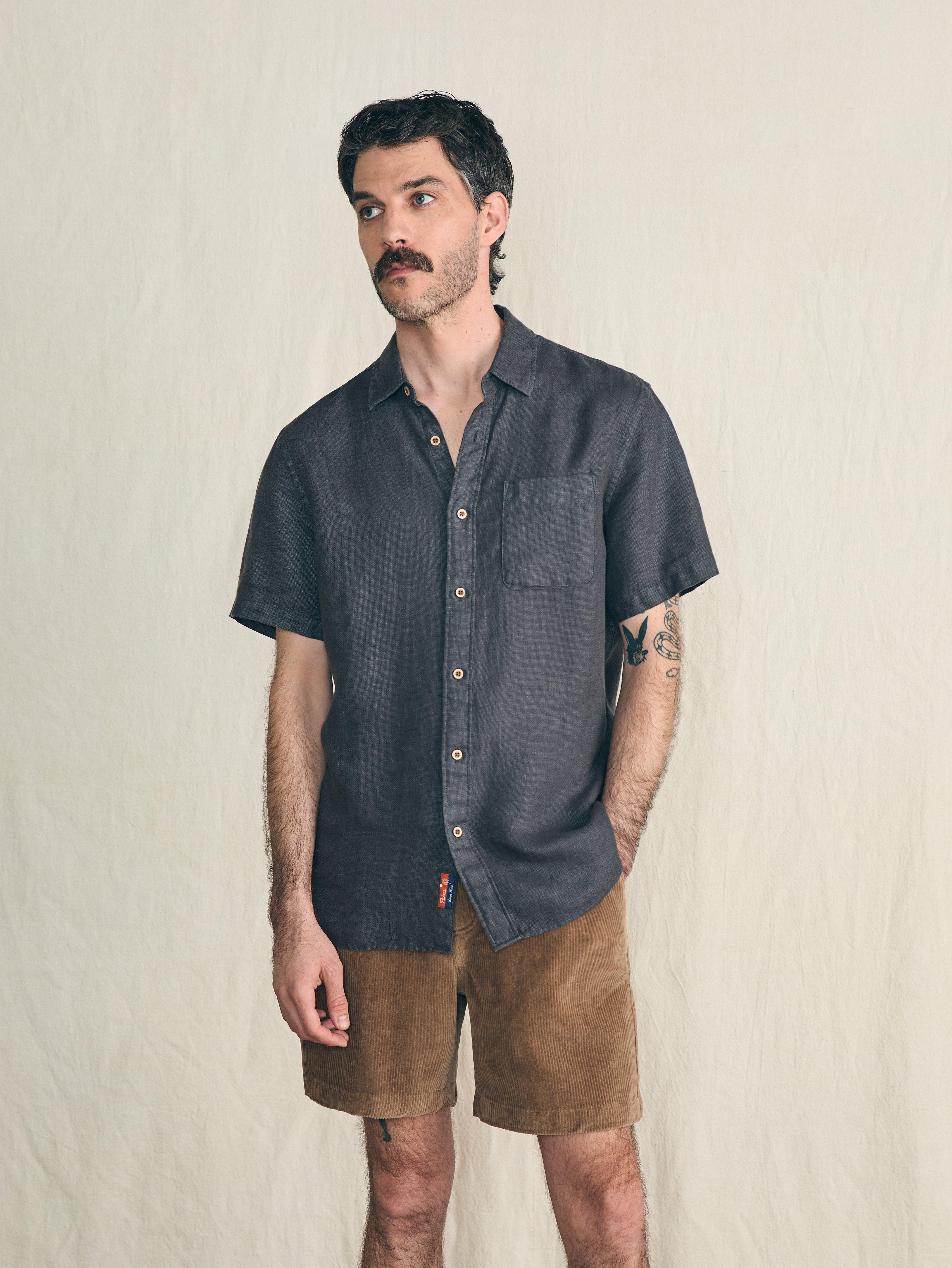 Short-Sleeve Palma Linen Shirt - Washed Black Basketweave Male Product Image