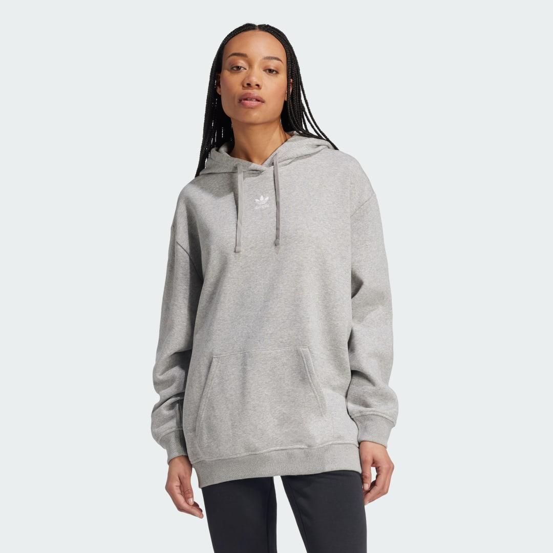 adidas Essentials Oversized Fleece Hoodie Medium Grey Heather XS Womens Product Image