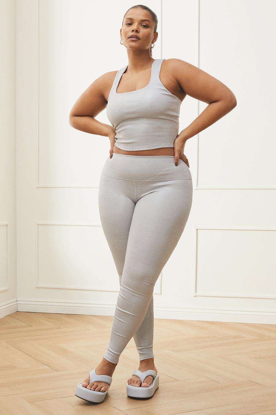 Alosoft Ribbed High-Waist Shimmer Legging - Light Grey Iridescent Product Image