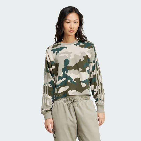 Essentials 3-Stripes Camo-Print Cropped Sweatshirt Product Image