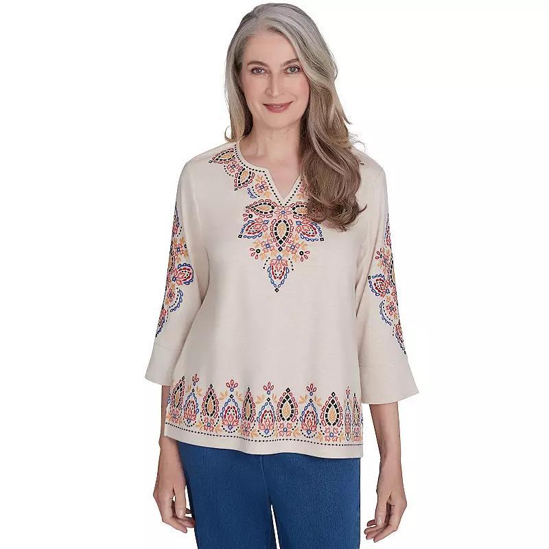 Womens Alfred Dunner Medallion Embroidered Flutter Sleeve Top Product Image