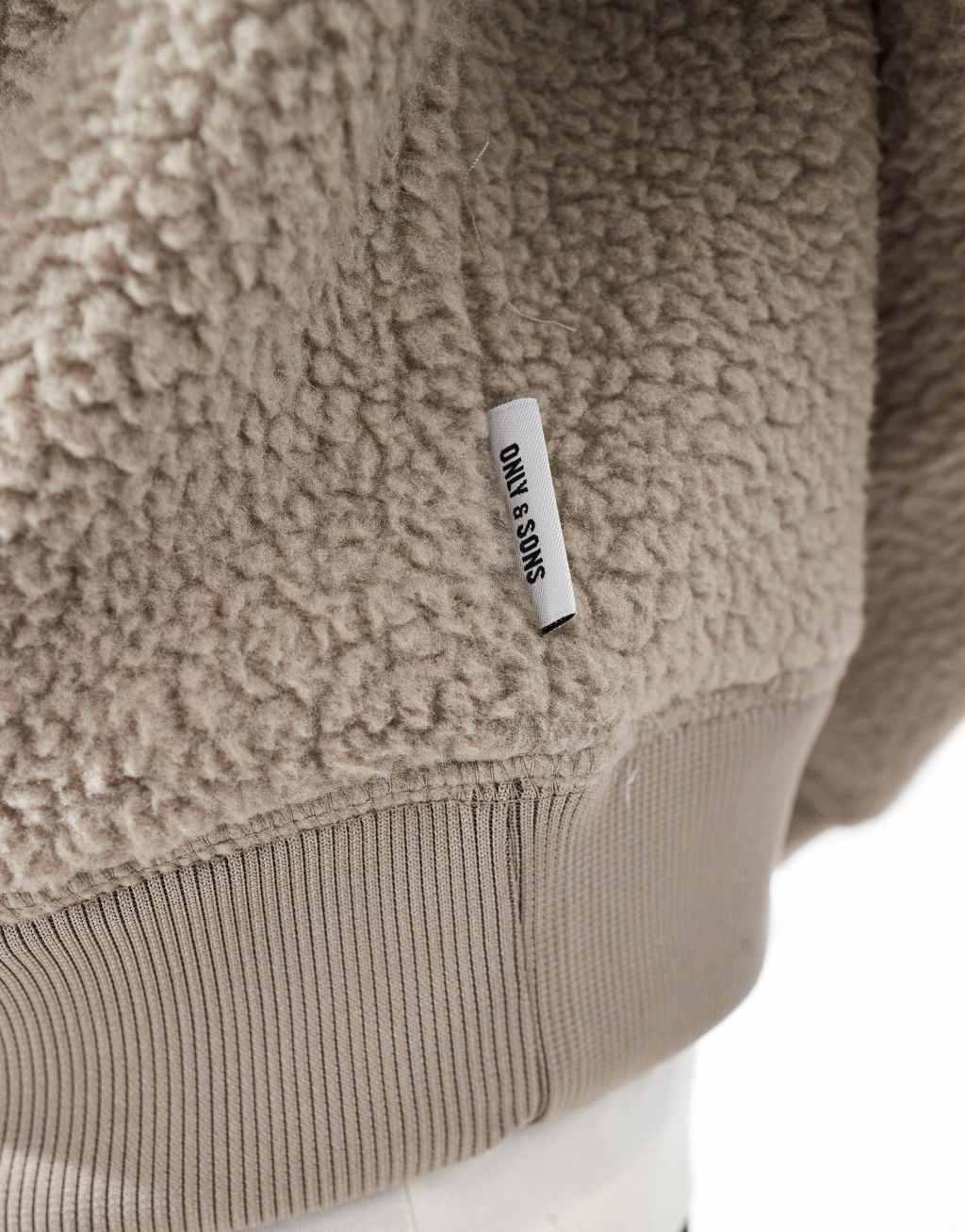 ONLY & SONS teddy hoodie in beige Product Image