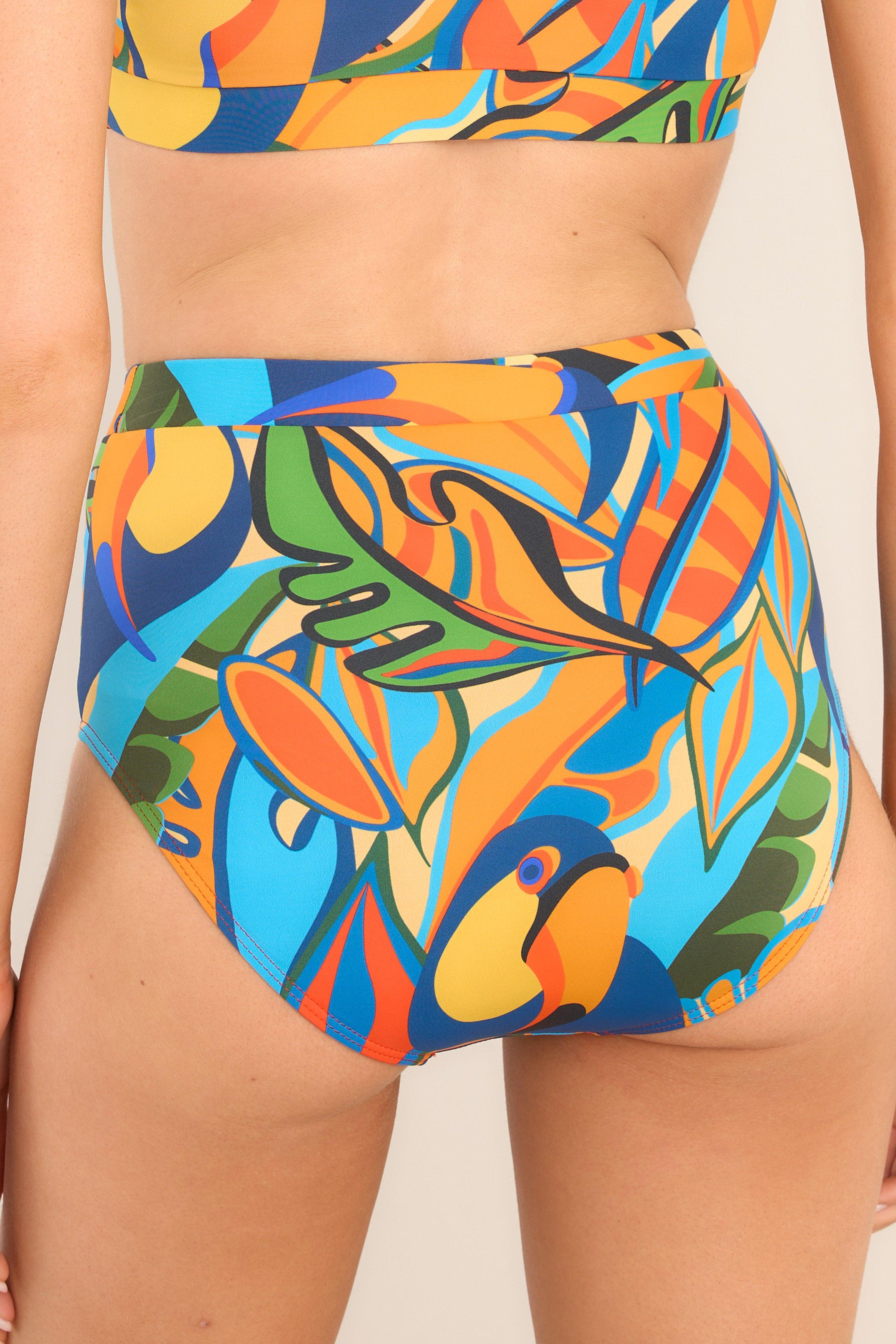 Waving Hello Blue Tropical Print Bikini Bottoms Product Image