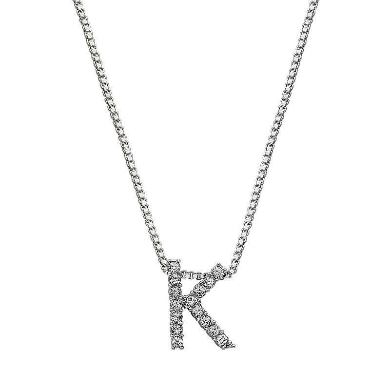 Brilliance Silver Plated Crystal Initial Pendant, Womens White Product Image