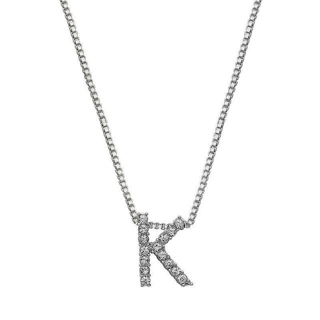 Brilliance Silver Plated Crystal Initial Pendant, Womens Silver Tone J Product Image