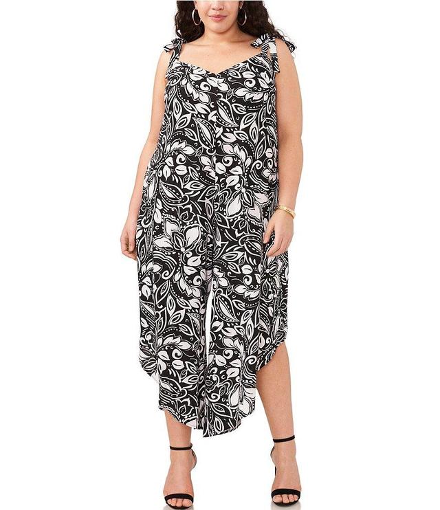 Vince Camuto Plus Size V Neck Sleeveless Printed Midi Jumpsuit Product Image