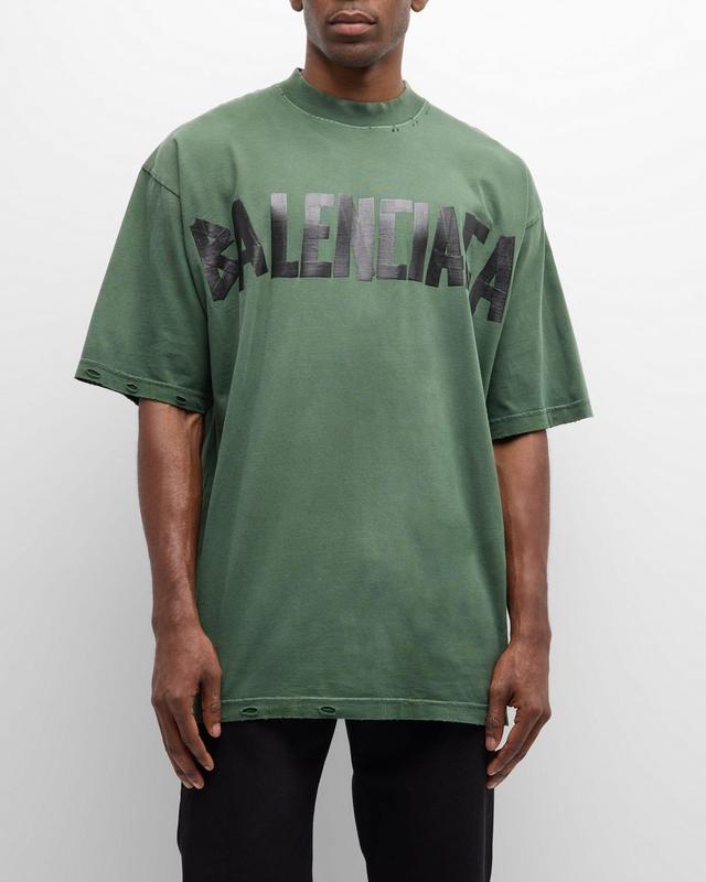 Mens Taped-Logo Distressed T-Shirt Product Image