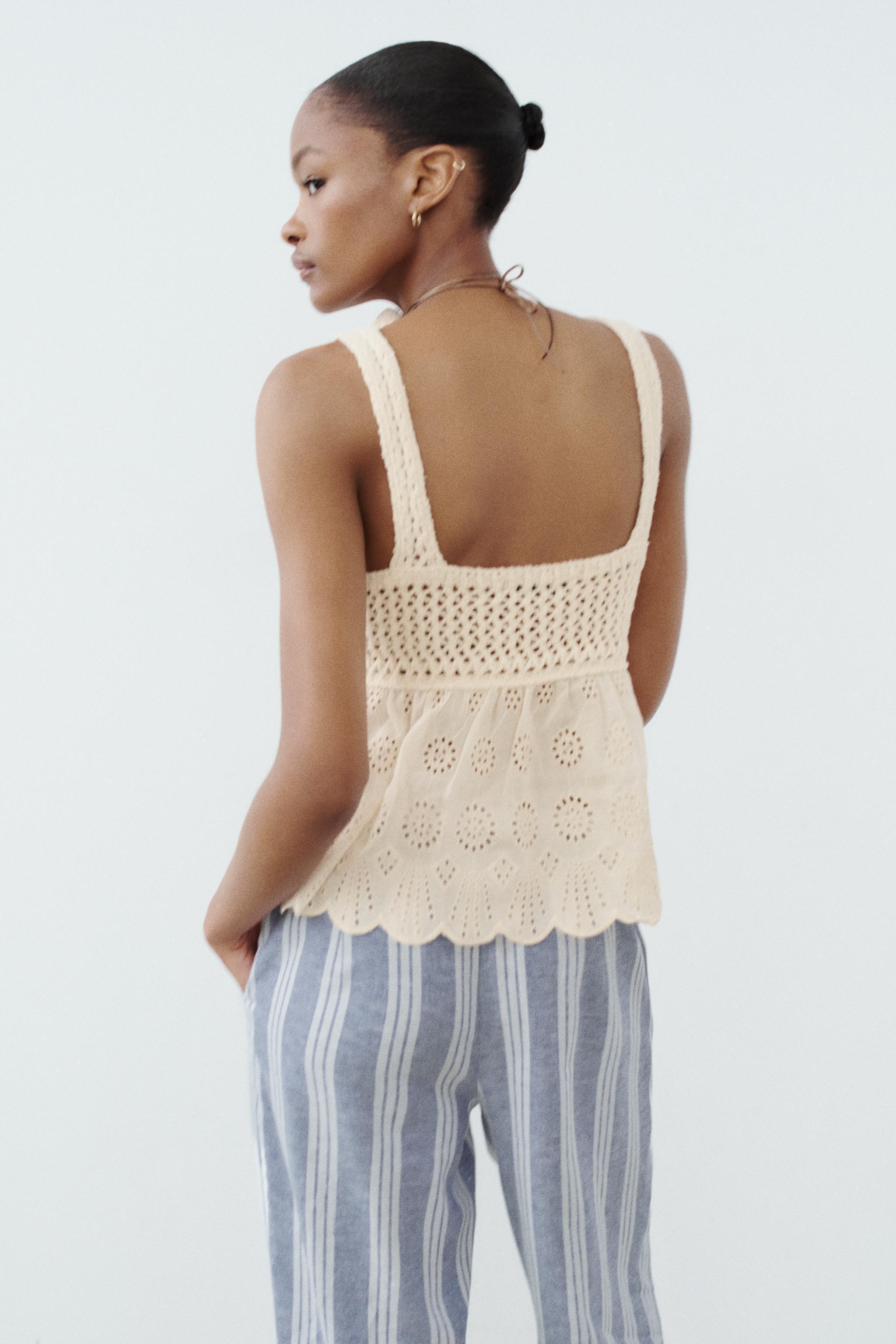 EMBROIDERED KNIT TOP WITH OPENWORK EMBROIDERY Product Image