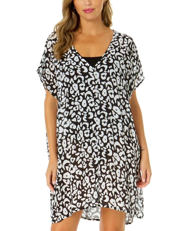 Anne Cole Womens Leopard-Print Easy Drop-Sleeve Tunic - White Product Image