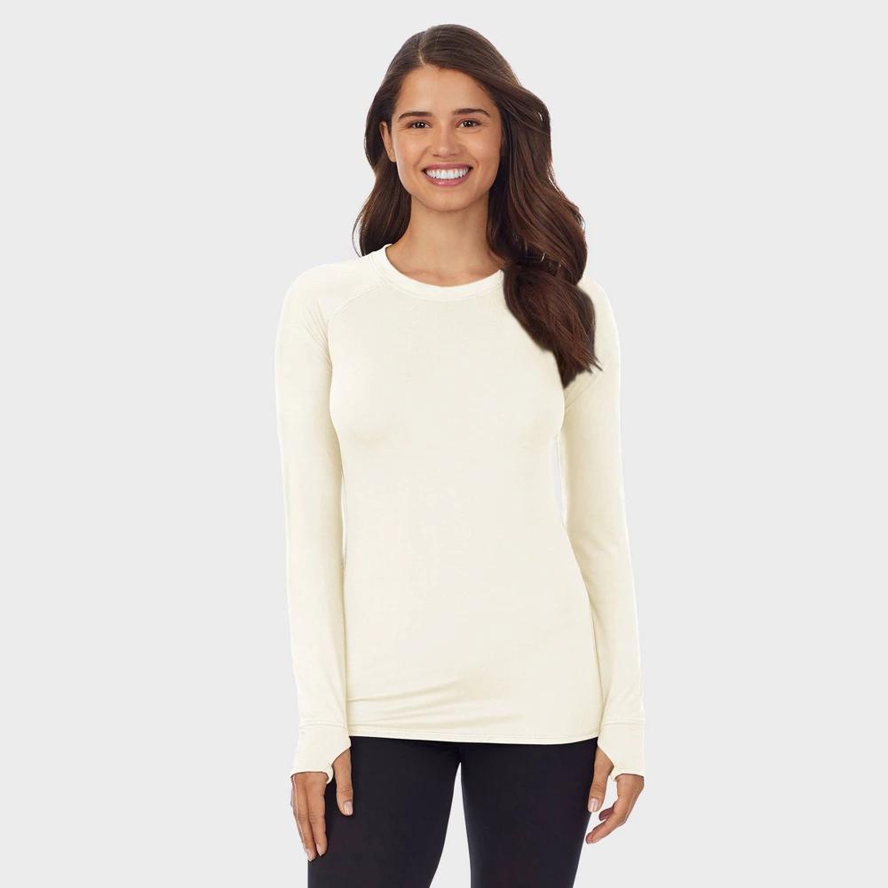 Warm Essentials by Cuddl Duds Womens Active Long Sleeve Crewneck Top - Ivory Product Image