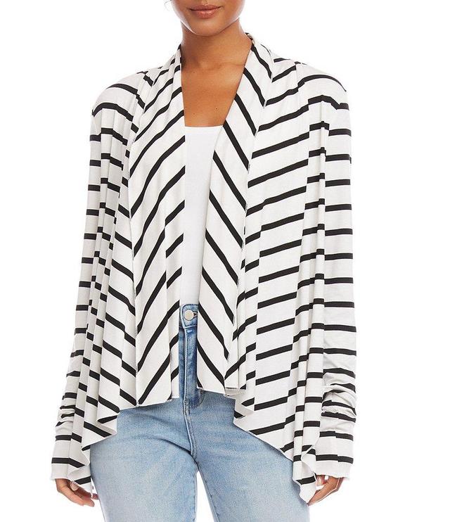 Karen Kane Petite Size Knit Stripe Print Long Sleeve Open-Front Draped Cardigan Product Image