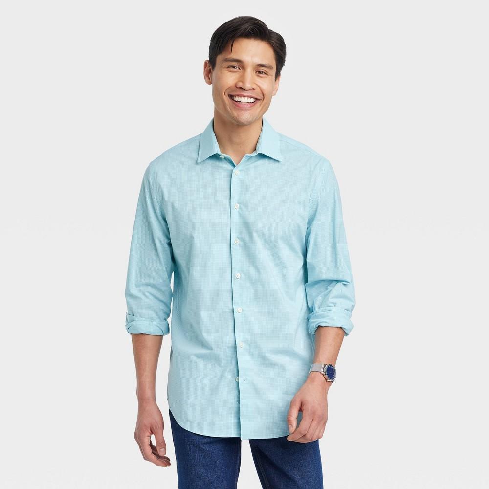 Mens Performance Long Sleeve Button-Down Dress Shirt - Goodfellow & Co Aqua Blue M Product Image