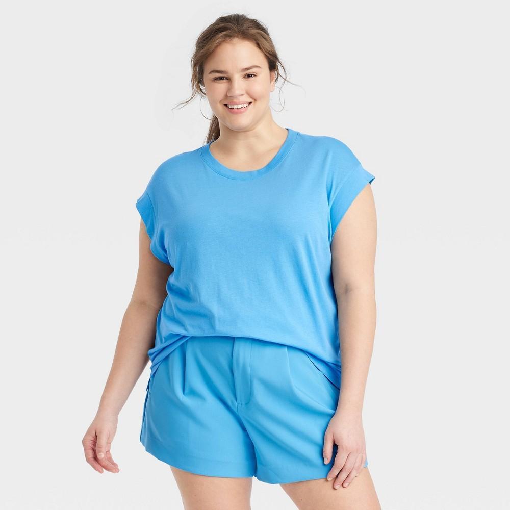 Womens Extended Short Sleeve T-Shirt - A New Day Blue XXL Product Image