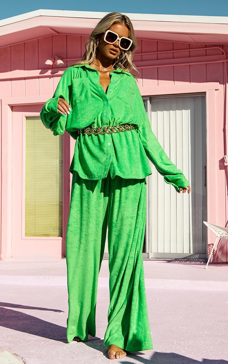 Green Towelling Oversized Beach Shirt Product Image