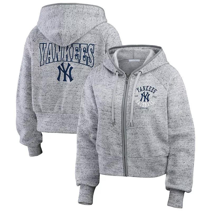 Womens WEAR by Erin Andrews Heather Gray New York Yankees Speckled Fleece Cropped Full-Zip Hoodie product image