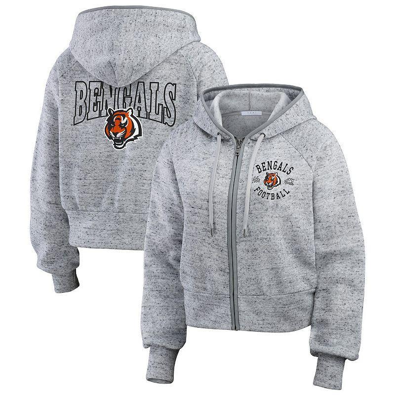 Womens WEAR by Erin Andrews Heather Gray Cincinnati Bengals Speckled Fleece Cropped Full-Zip Hoodie Product Image