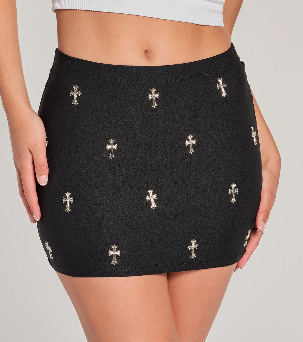 Blessed With Style High-Rise Cross Stud Mini Skirt Product Image