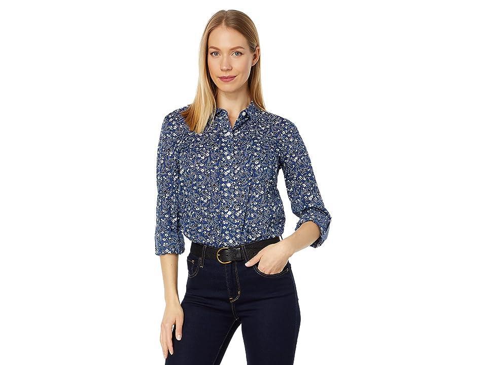 Tommy Hilfiger Roll Tab Ditsy Shirt (Dune Ditsy/Marina Blue Multi) Women's Clothing Product Image