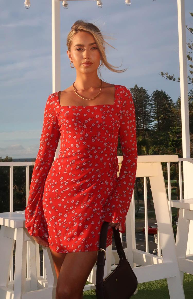 Goldie Red Floral Long Sleeve Mini Dress Product Image