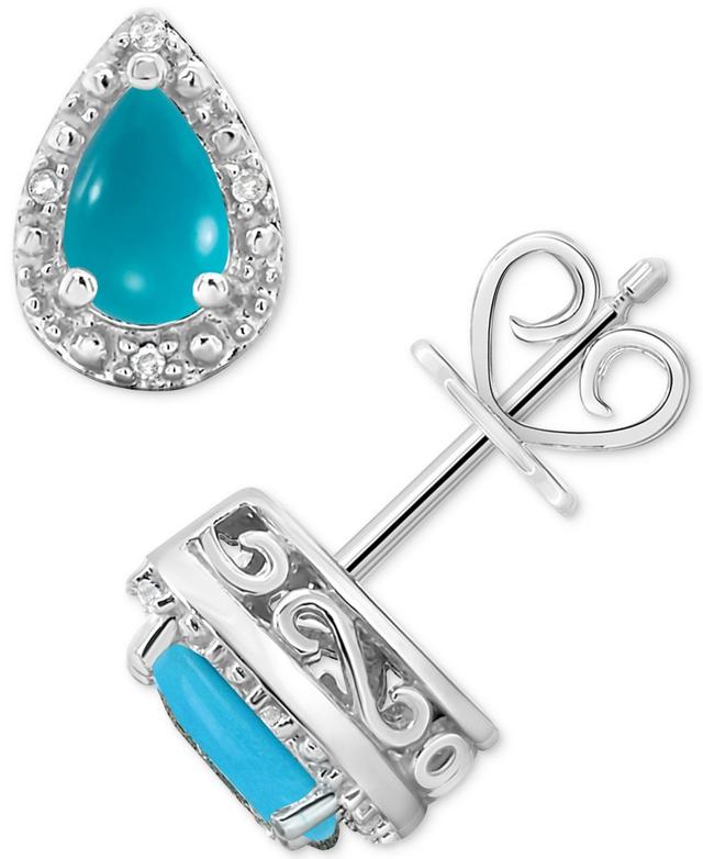 Onyx & Diamond Accent Pear Stud Earrings in Sterling Silver (Also in Turquoise - Labradorite Product Image