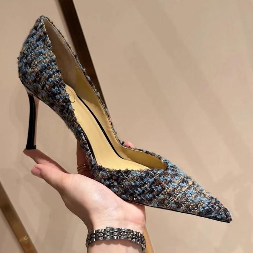 Stiletto Pointed Toe Sequin Tweed Pumps Product Image