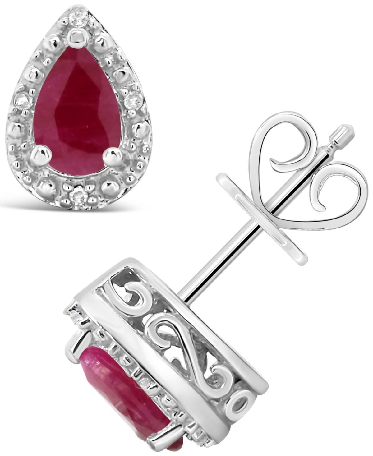 Celebration Gems Sterling Silver 6x4mm Pear Shaped Genuine Ruby Diamond Accent Studs, Womens, Red Product Image