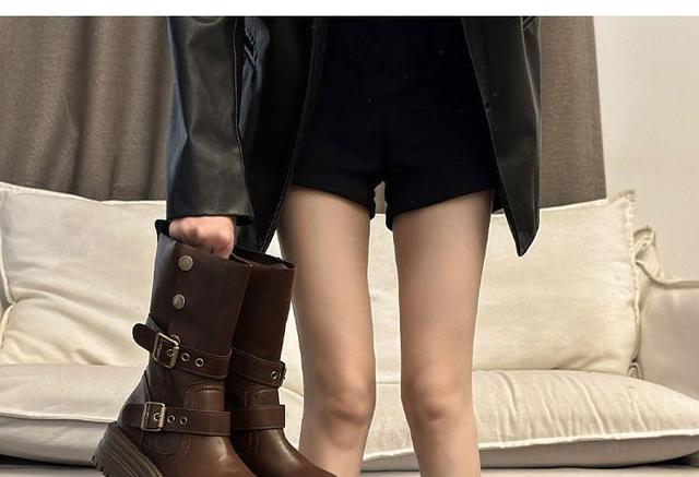 Platform Buckled Mid Calf Boots Product Image