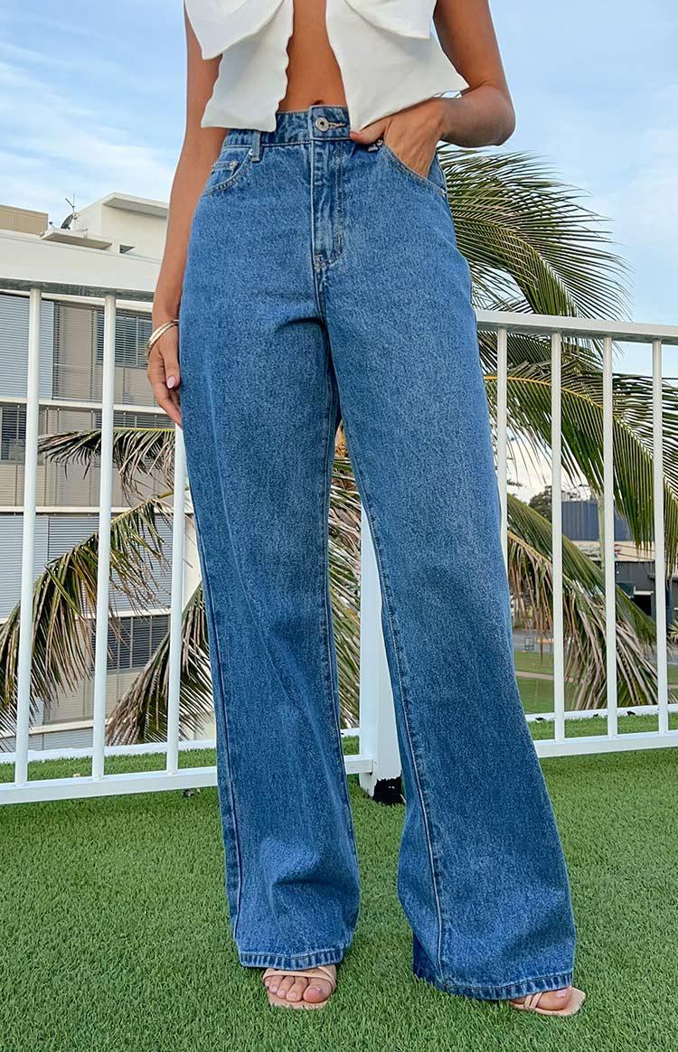 Calliope Mid Wash Mid Rise Slouchy Jeans Product Image